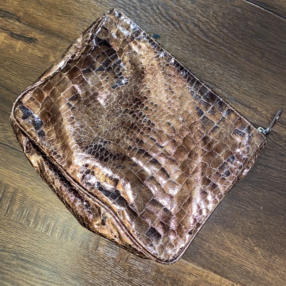 Y2K Brown Snake print Foil large makeup bag